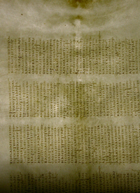 Фрагмент пергамента с отметиной, лист 41, фолио 4 recto. Изображение развернуто вправо на 90°.